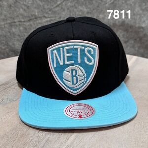 Mitchell & Ness Brooklyn Nets NBA Pastel Snapback Hat Black Light Blue Pink OSFA